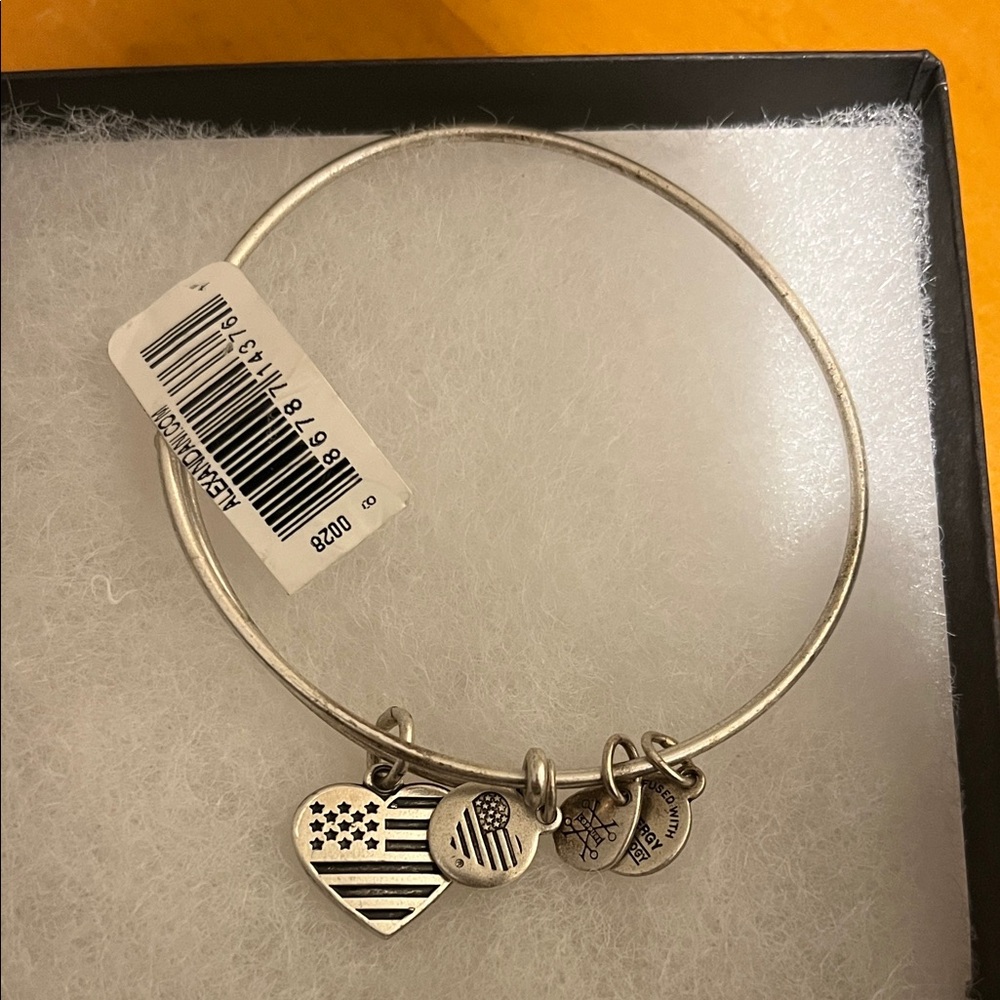Alex and Ani Silver Heart and Flag Charm Bracelet